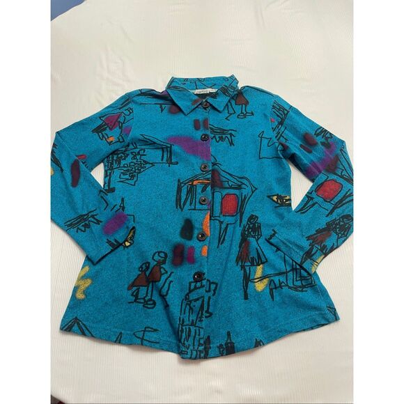 Parsley & Sage Art To Wear Blue Boho Button Up Cardigan Jacket Size Small - Picture 1 of 8